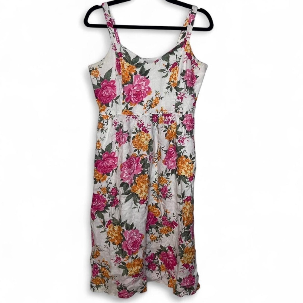 Cynthia Rowley 100% Linen Floral Midi Dress | Size 6 Cottagecore Summer